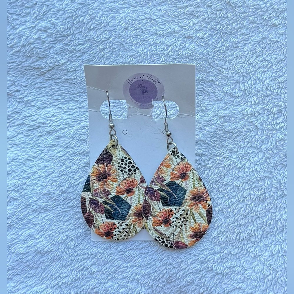 Handmade Leather Floral Teardrop Earrings